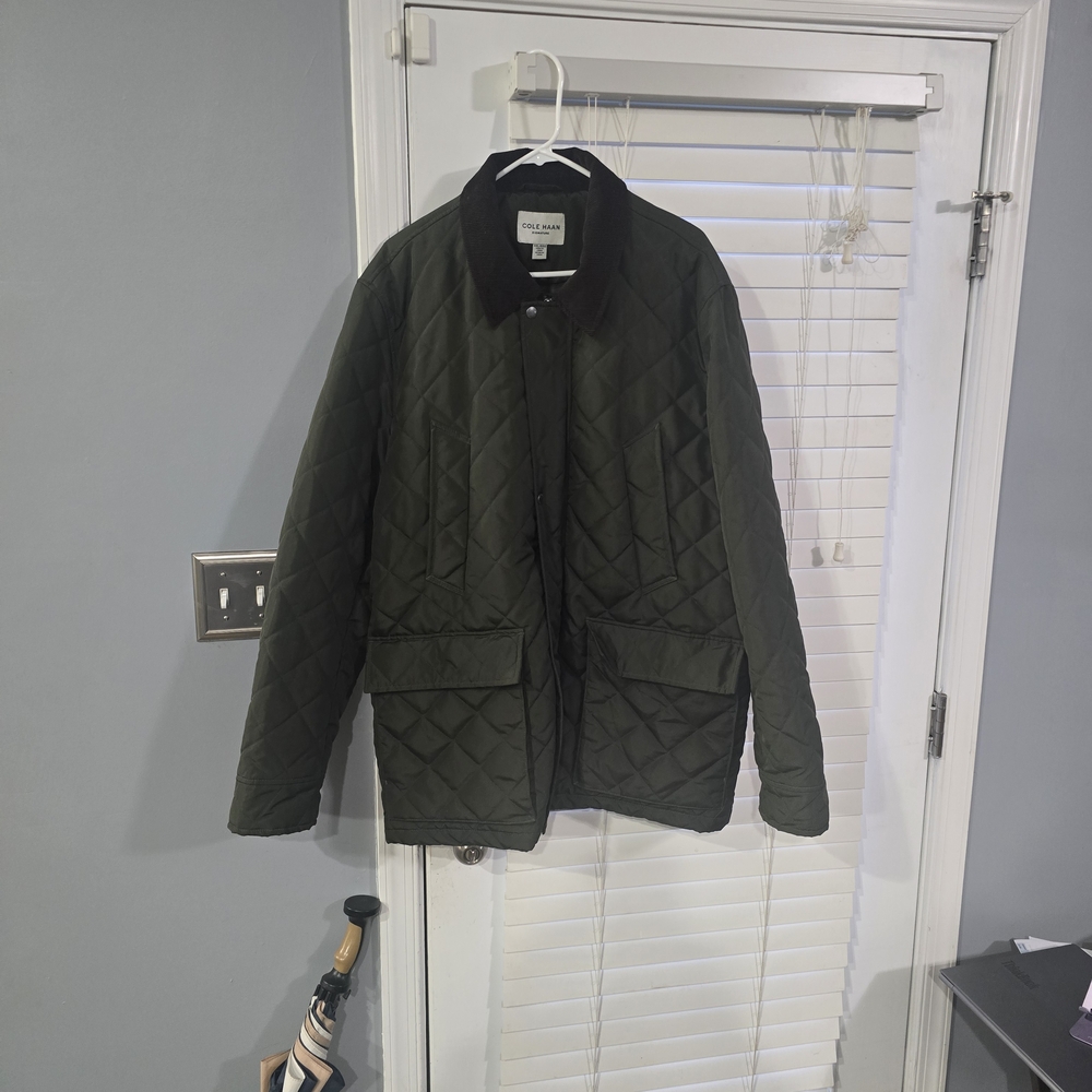 Cole Haan Quilted Mens 2X Barn Jacket Coat Lined Elbow Patches Chore Pockets
